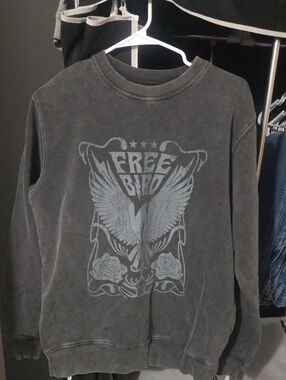 Free Bird Graphic Crewneck Sweatshirt - Gray
